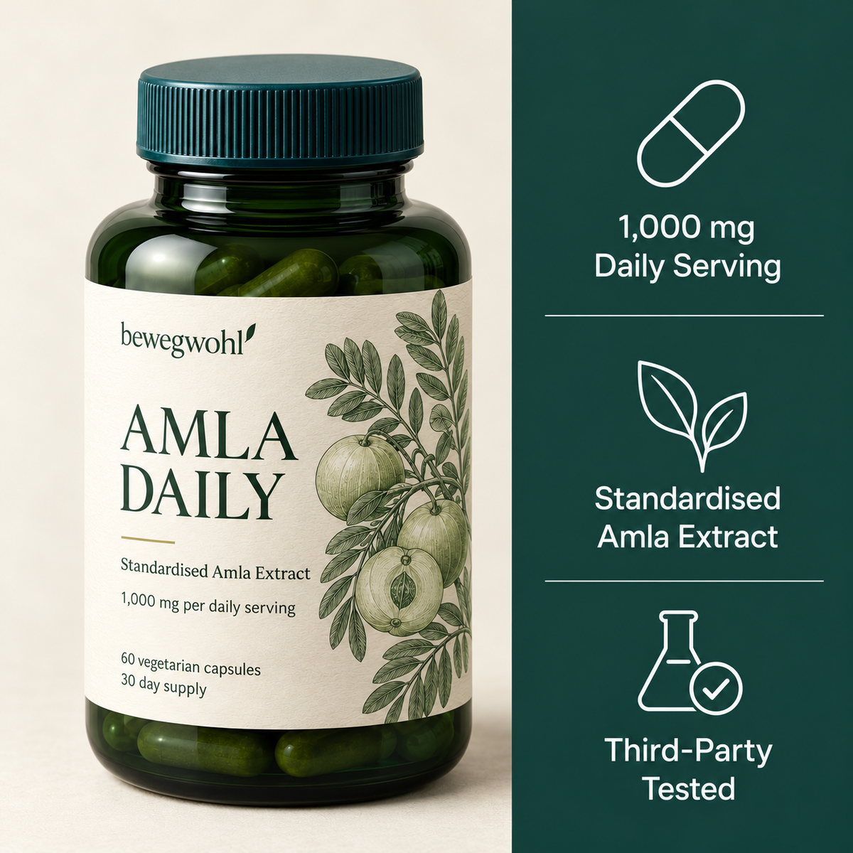 NorthPlus Amla Daily bottle with 1,000 mg daily serving and standardised amla extract