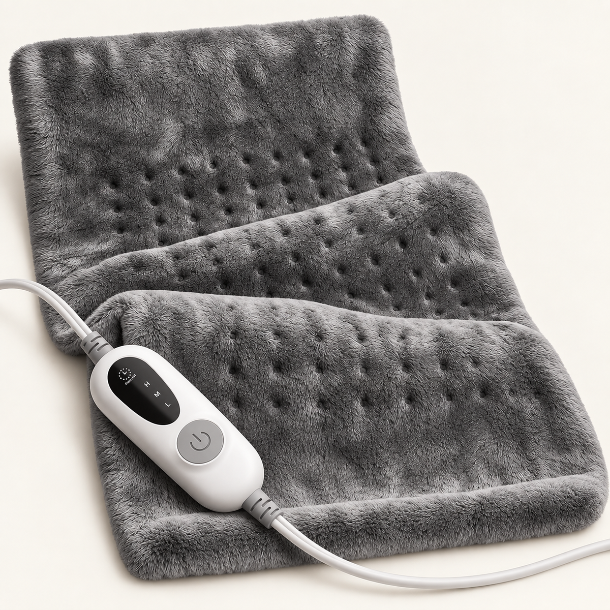 Grey electric heating pad with adjustable wired controller